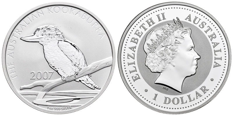 Australia. Elizabeth II. 1 dollar. 2007. (Km-889). Ag. 31,56 g. Kookaburra. PR. ...