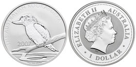 Australia. Elizabeth II. 1 dollar. 2007. (Km-889). Ag. 31,56 g. Kookaburra. PR. Est...25,00.