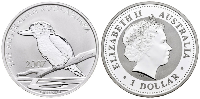 Australia. Elizabeth II. 1 dollar. 2007. (Km-889). Ag. 31,56 g. Kookaburra. PR. ...