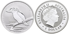 Australia. Elizabeth II. 1 dollar. 2007. (Km-889). Ag. 31,56 g. Kookaburra. PR. Est...25,00.