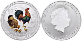 Australia. Elizabeth II. 1 dollar. 2017. Perth. P. (Km-no cita). Ag. 31,10 g. Coloured Edition. Year of the Rooster. PR. Est...35,00.