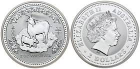 Australia. Elizabeth II. 2 dollars. 2003. (Km-679). Ag. 62,21 g. Year of the Goat. PR. Est...60,00.
