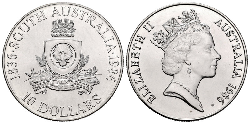 Australia. Elizabeth II. 10 dollars. 1986. (Km-88). Ag. 20,00 g. 150th Anniversa...