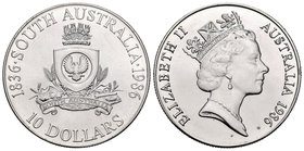 Australia. Elizabeth II. 10 dollars. 1986. (Km-88). Ag. 20,00 g. 150th Anniversary. PR. Est...20,00.