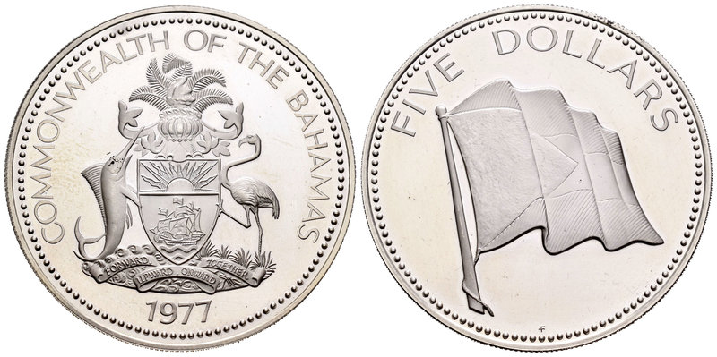 Bahamas. Elizabeth II. 5 dollars. 1977. FM. (Km-67a). Ag. 42,12 g. Commonwealth....