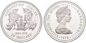 Barbados. 25 dollars. 1978. (Km-27). Ag. 28,28 g. 25º Anniversary of Coronation. PR. Est...35,00.