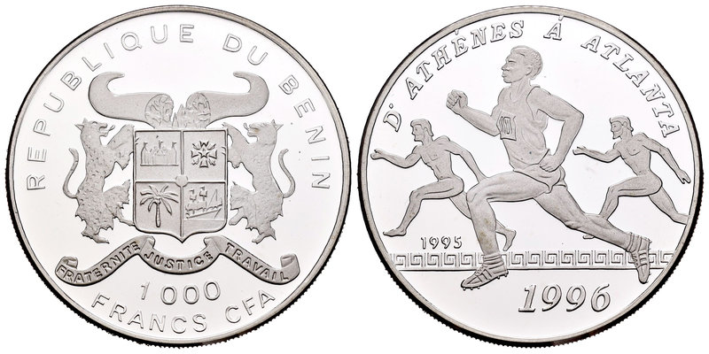 Benin. 1000 francos. 1995. (Km-12). Ag. 20,00 g. Olympic Games Atlanta 1996. Atl...