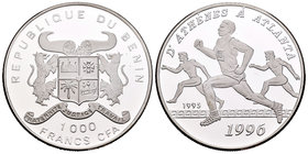 Benin. 1000 francos. 1995. (Km-12). Ag. 20,00 g. Olympic Games Atlanta 1996. Atletas. PR. Est...20,00.