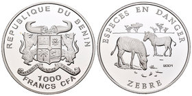 Benin. 1000 francos. 2001. (Km-64). Ag. 20,05 g. Zebra. PR. Est...20,00.