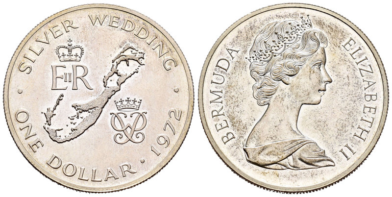 Bermuda. Elizabeth II. 1 dollar. 1972. (Km-22a). Ag. 28,28 g. Wedding Anniversar...
