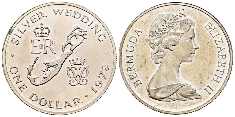 Bermuda. Elizabeth II. 1 dollar. 1972. (Km-22a). Ag. 28,28 g. Wedding Anniversar...
