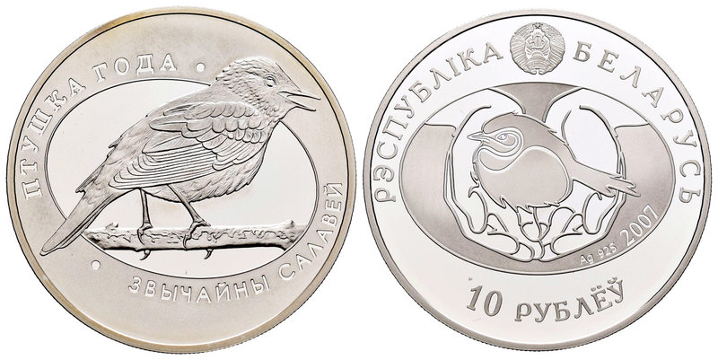 Belarus. 10 rublos. 2007. (Km-157). Ag. 16,81 g. Birds of the years. PR. Est...2...