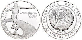 Belarus. 20 rublos. 2003. (Km-149). Ag. 28,28 g. Olympic Games Atenas 2004. Shot Put. PR. Est...30,00.