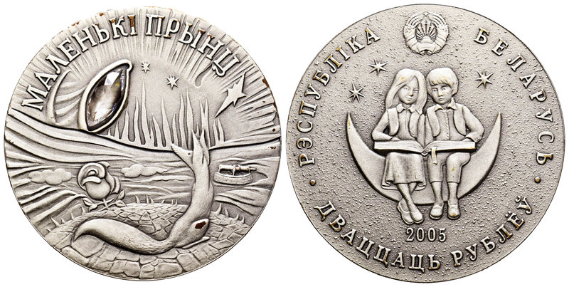 Belarus. 20 rublos. 2005. (Km-94). Ag. 28,28 g. Antique finish, with white cryst...
