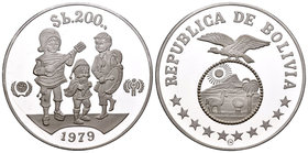 Bolivia. 200 pesos. 1979. (Km-198). Ag. 23,20 g. International Year of the Child. PR. Est...30,00.