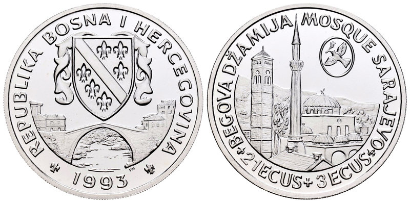 Bosnia-Herzegovina. 21 ecus + 3 ecus. 1993. (Km-86). Ag. 15,56 g. PR. Est...16,0...