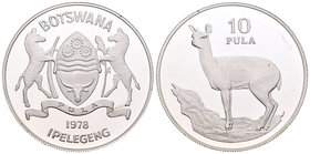 Botswana. 10 pula. 1978. (Km-12a). Ag. 35,45 g. Antelope. PR. Est...30,00.