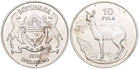 Botswana. 10 pula. 1978. (Km-12a). Ag. 35,45 g. Antelope. UNC. Est...30,00.