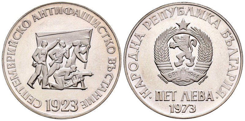 Bulgaria. 5 leva. 1973. (Km-83). Ag. 20,51 g. 50th Anniversary Antifascist Upris...