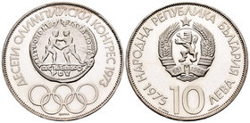 Bulgaria. 10 leva. 1975. (Km-93.1). Ag. 29,95 g. 10th Olympic Congress. PR. Est...20,00.