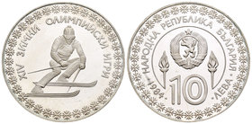 Bulgaria. 10 leva. 1984. (Km-146). Ag. 23,33 g. Winter Olympic Games. Sarajevo 1984. Ski. PR. Est...20,00.