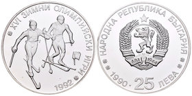 Bulgaria. 25 leva. 1990. (Km-195). Ag. 23,38 g. Winter Olympic Games. Albertville 1992. Cross country ski. PR. Est...25,00.