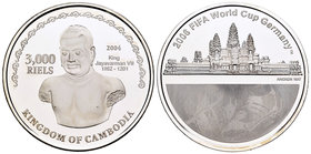 Cambodia. 3000 riels. 2004. (Km-139). Ag. 31,11 g. Soccer World Cup. Germany 2006. Angkor Wat. PR. Est...30,00.