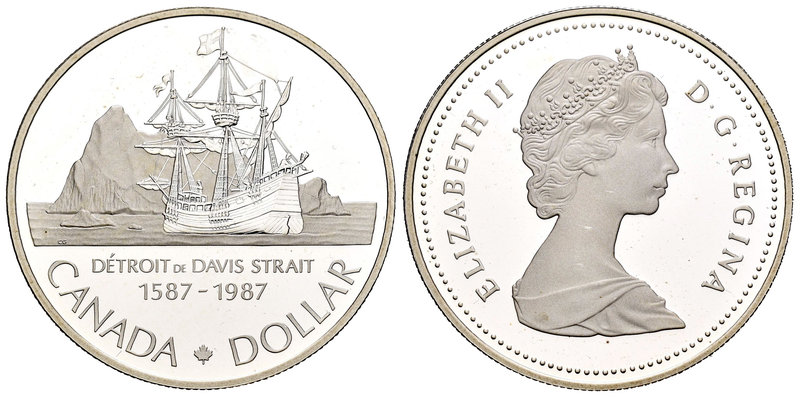 Canada. Elizabeth II. 1 dollar. 1987. (Km-154). Ag. 23,33 g. Davis Strait, 400th...