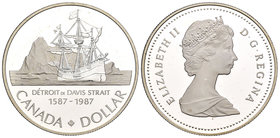 Canada. Elizabeth II. 1 dollar. 1987. (Km-154). Ag. 23,33 g. Davis Strait, 400th Anniversary. PR. Est...20,00.