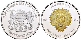 Chad. 5000 francos CFA. 2018. Ag. 31,11 g. Partial Gold Plated. Lion head. PR. Est...45,00.
