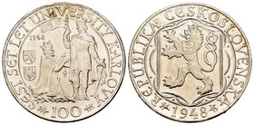 Czechoslovakia. 100 coronas. 1948. (Km-26). Ag. 14,06 g. 600th of University. UNC. Est...20,00.