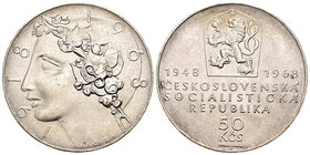 Czechoslovakia. 50 korun. 1968. (Km-65). Ag. 20,01 g. XX Anniversary. Pequeñas marcas. Almost UNC. Est...25,00.