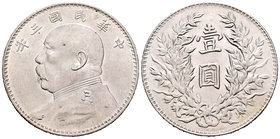 China. Yuan Shih Kai. 1 dollar. 1914 (año 3). (Km-Y329). Ag. 26,66 g. Attractive. UNC. Est...300,00.