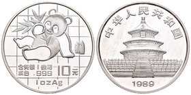 China. 10 yuan. 1989. (Km-A221). Ag. 31,10 g. Panda. PR. Est...70,00.