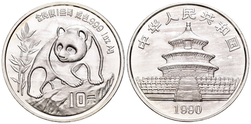 China. 10 yuan. 1990. (Km-276). Ag. 31,10 g. Panda. UNC. Est...70,00.