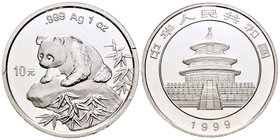 China. 10 yuan. 1999. (Km-1135). Ag. 31,05 g. Panda. UNC. Est...80,00.