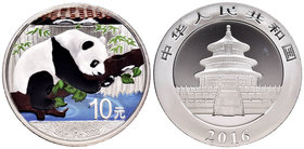 China. 10 yuan. 2016. Ag. 31,10 g. Panda. Coloured. PR. Est...45,00.