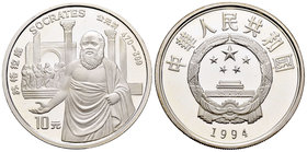 China. 10 yuan. 1994. (Km-655). Ag. 28,00 g. Sócrates. PR. Est...40,00.