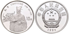 China. 10 yuan. 1994. (Km-654). Ag. 28,00 g. Confucius. PR. Est...40,00.