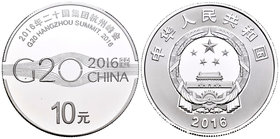 China. 10 yuan. 2016. Ag. 30,00 g. Cumbre del G20. PR. Est...30,00.