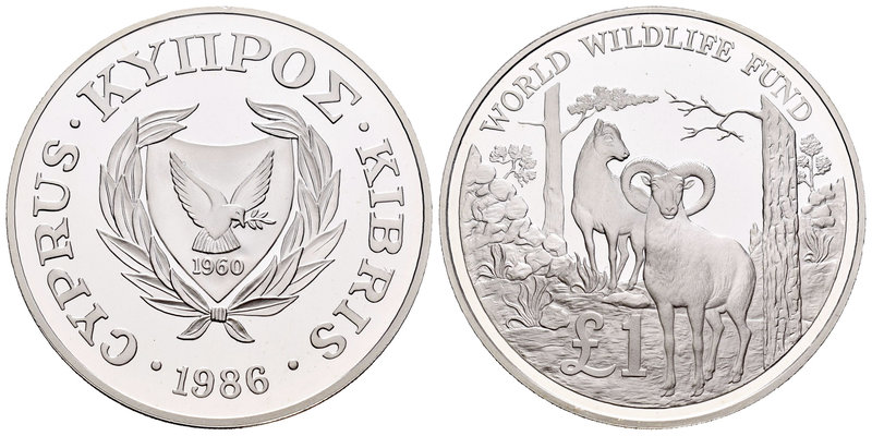 Cyprus. 1 libra. 1986. (Km-59a). Ag. 28,25 g. WORLD WILDLIFE FUND. PR. Est...30,...