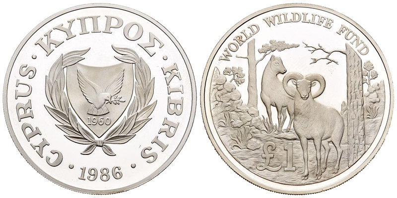 Cyprus. 1 libra. 1986. (Km-59a). Ag. 28,25 g. WORLD WILDLIFE FUND. PR. Est...30,...