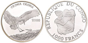 Congo. 1000 francos. 2000. (Km-150). Ag. 14,95 g. PR. Est...15,00.
