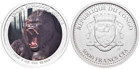 Congo. 5000 francos CFA. 2015. Ag. 31,11 g. Gorilla. Coloured. UNC. Est...40,00.