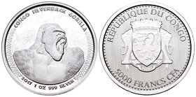Congo. 5000 francos CFA. 2017. Ag. 31,26 g. Gorilla. PR. Est...35,00.