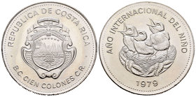 Costa Rica. 100 colones. 1979. (Km-206). Ag. 35,10 g. International Year of the Child. UNC. Est...30,00.