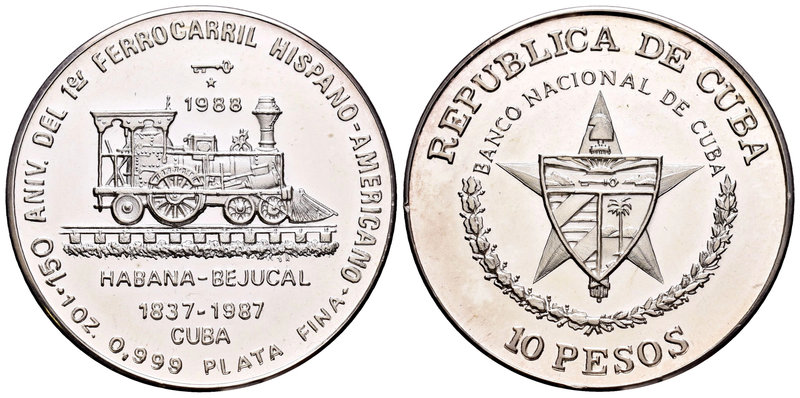 Cuba. 10 pesos. 1987. (Km-205). Ag. 31,03 g. 150th Anniversary of the First Hisp...