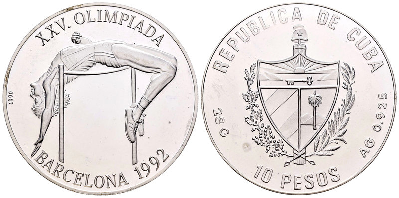 Cuba. 10 pesos. 1992. (Km-291). Ag. 27,95 g. Olympic Games. Barcelona 92. High j...
