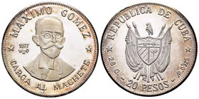 Cuba. 20 pesos. 1997. (Km-39). Ag. 26,00 g. Máximo Gómez . PR. Est...25,00.
