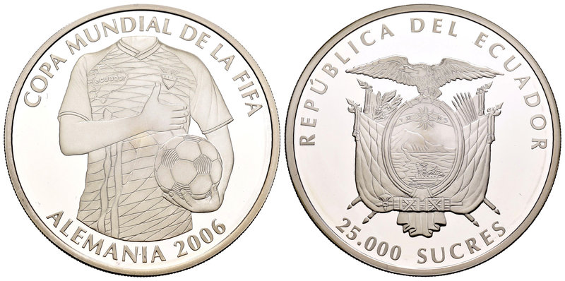 Ecuador. 25000 sucres. 2006. (Km-114). (Km-114). Ag. 27,20 g. Soccer World Cup. ...